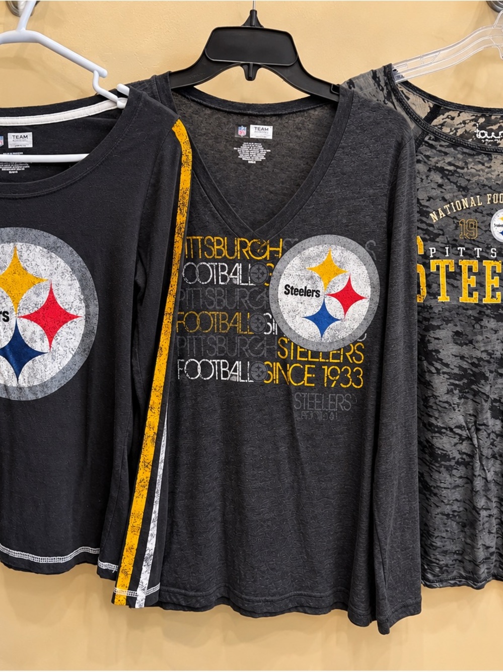 All 3 Pittsburgh Steelers Women's Black Long-Sleeve V-Neck Tee